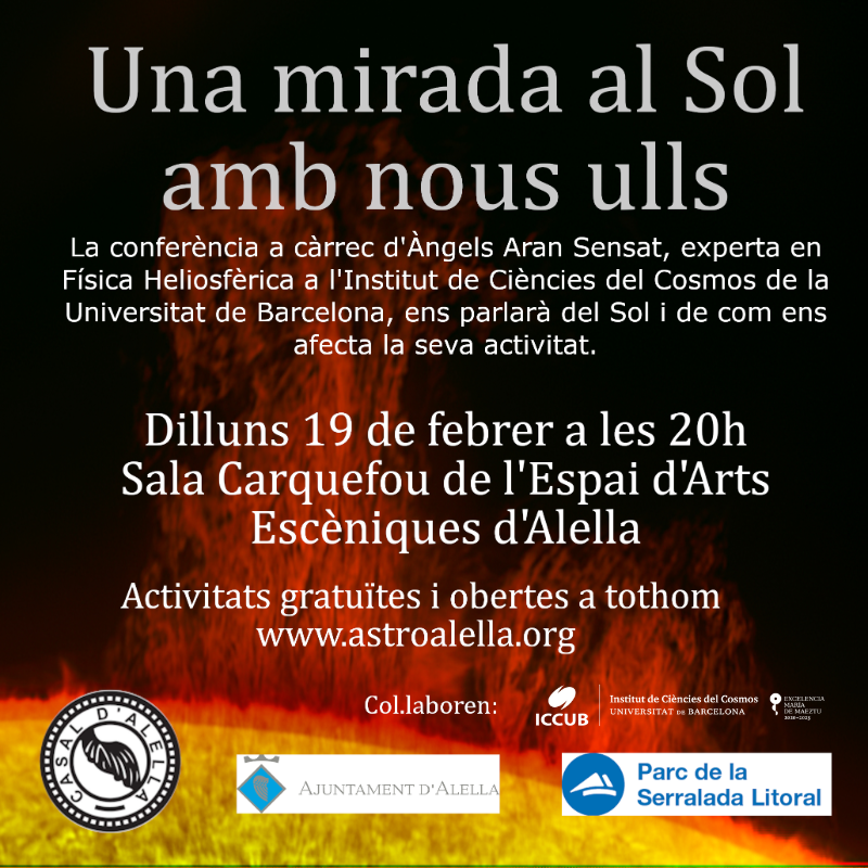 Xerrada "Una mirada al Sol amb nous ulls" a càrrec d'Àngels Aran, dilluns 19 de febrer a Astroalella