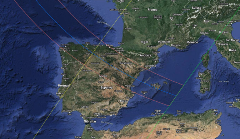 El recorregut de l’eclipsi del 12 d’agost del 2026 (fotografia: Google Maps).