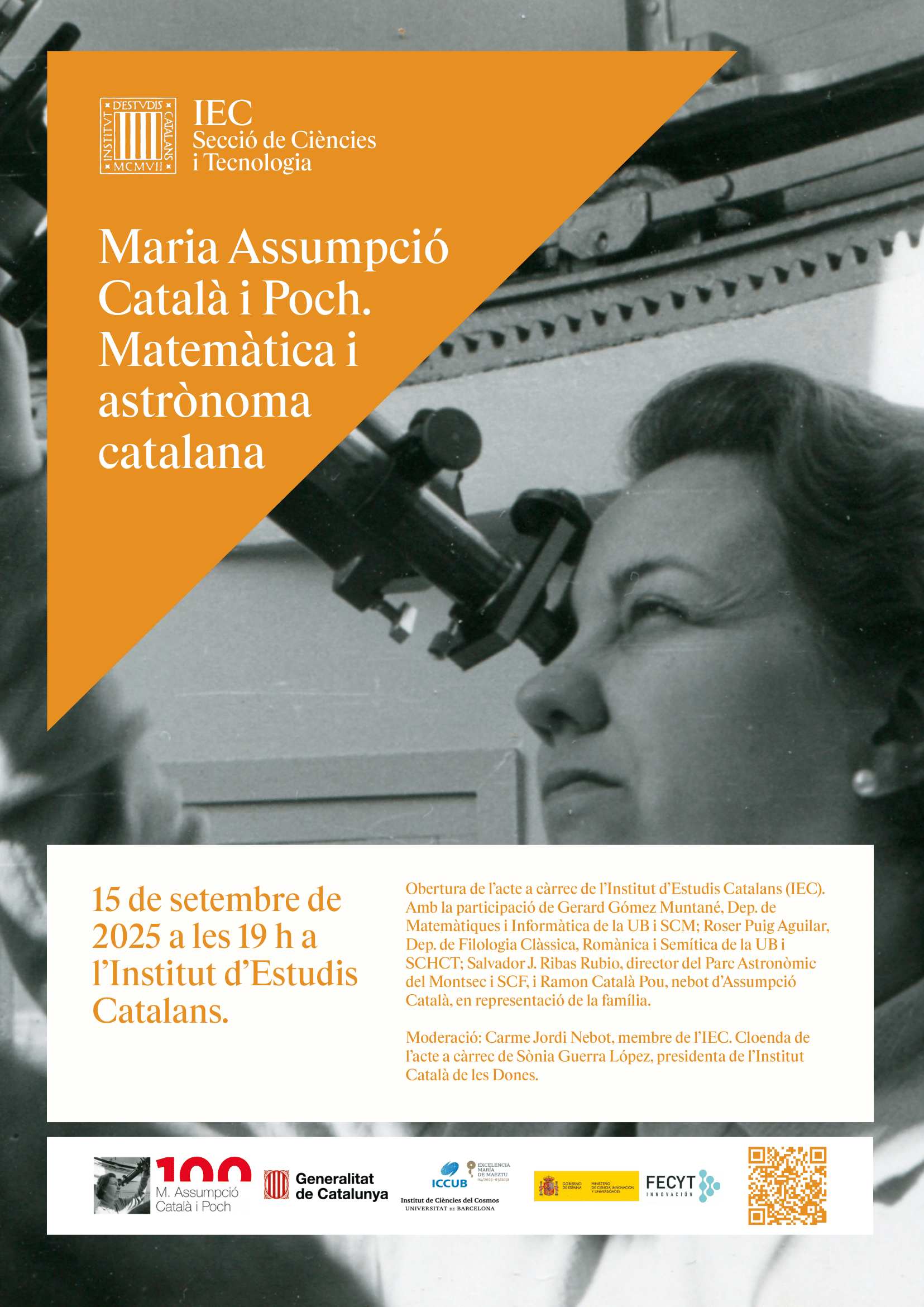 Cartell taula rodona Maria Assumpció Català a l'Institut d'Estudis Catalans