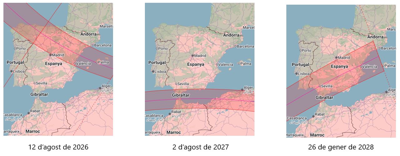 Trio eclipsis solars a Espanya 2026, 2027 i 2028